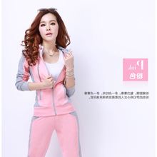 2017春季时尚撞色运动套装女款春秋大码休闲套装运动服卫衣