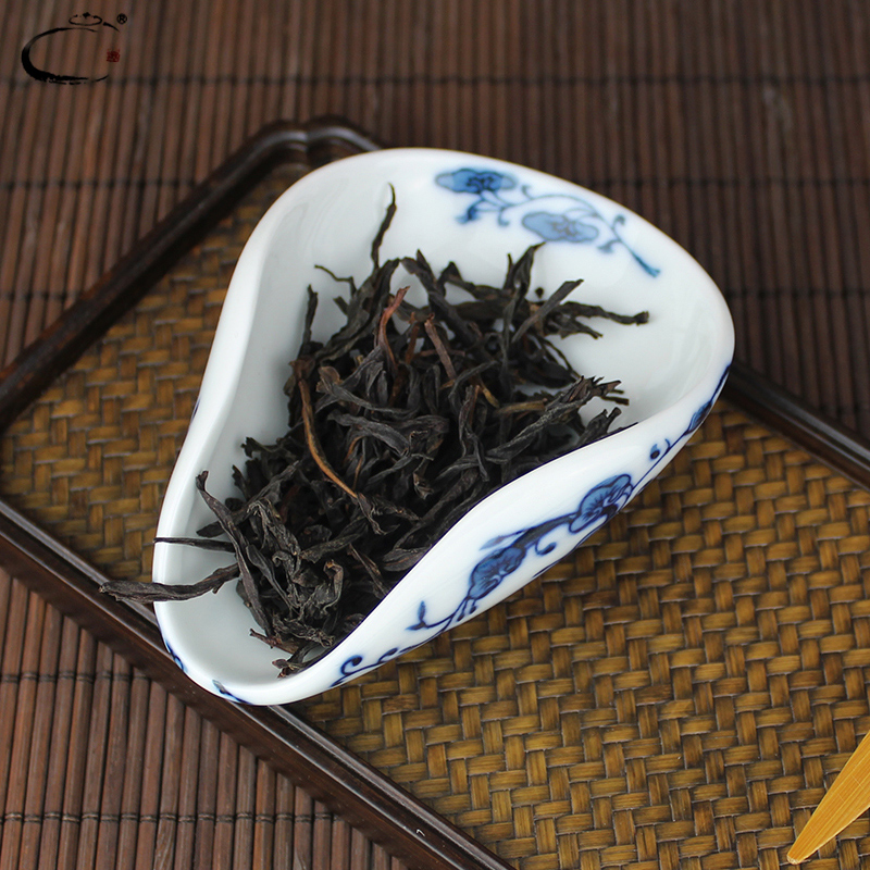 贵和祥青花灵芝茶荷 景德镇手绘功夫茶具配件茶道六君子茶勺茶则