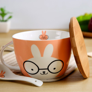 带盖大号陶瓷泡面碗