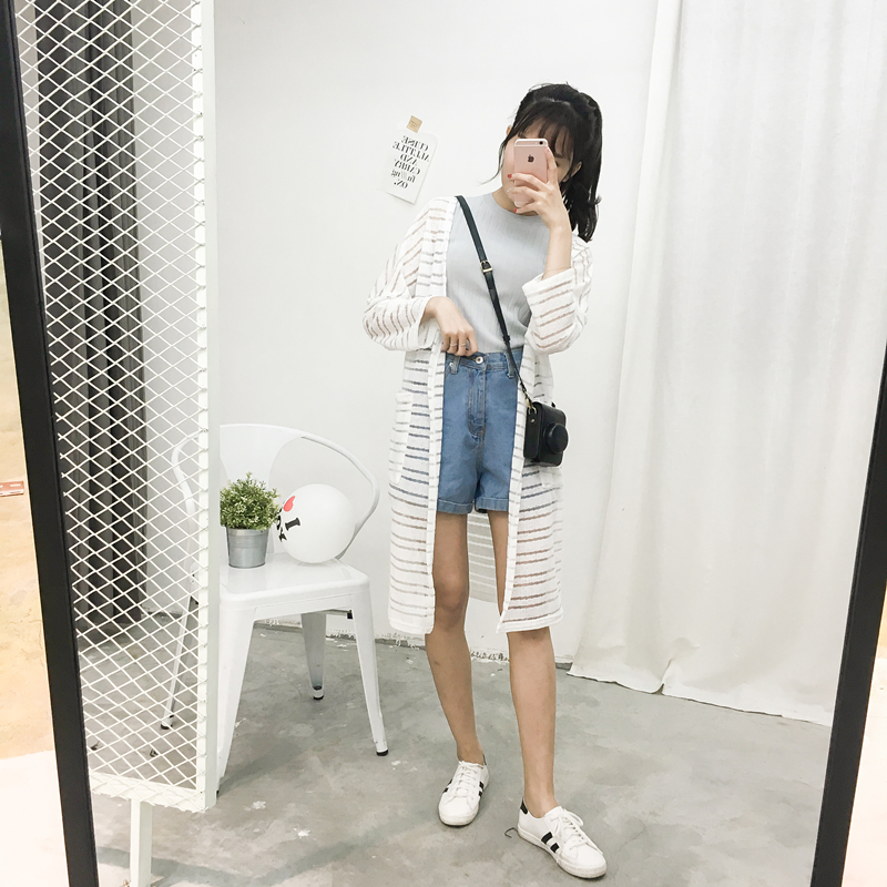 宽松开衫韩国中长纯色针织女学生外套防晒夏季