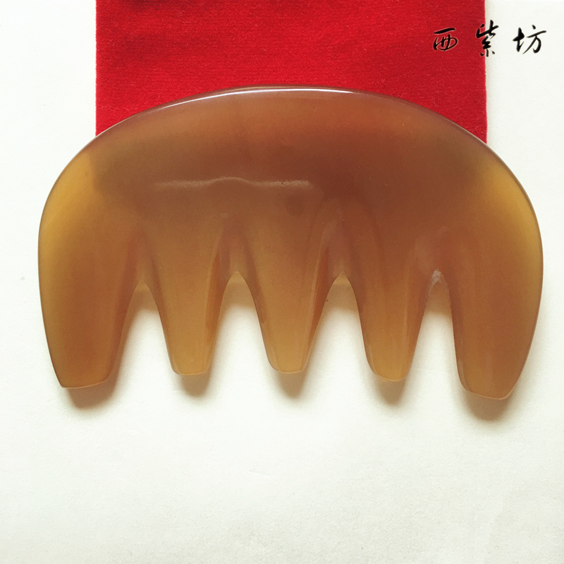 西紫坊 天然白水牛角梳子 五齿经络梳子 加厚头部按摩保健宽齿梳