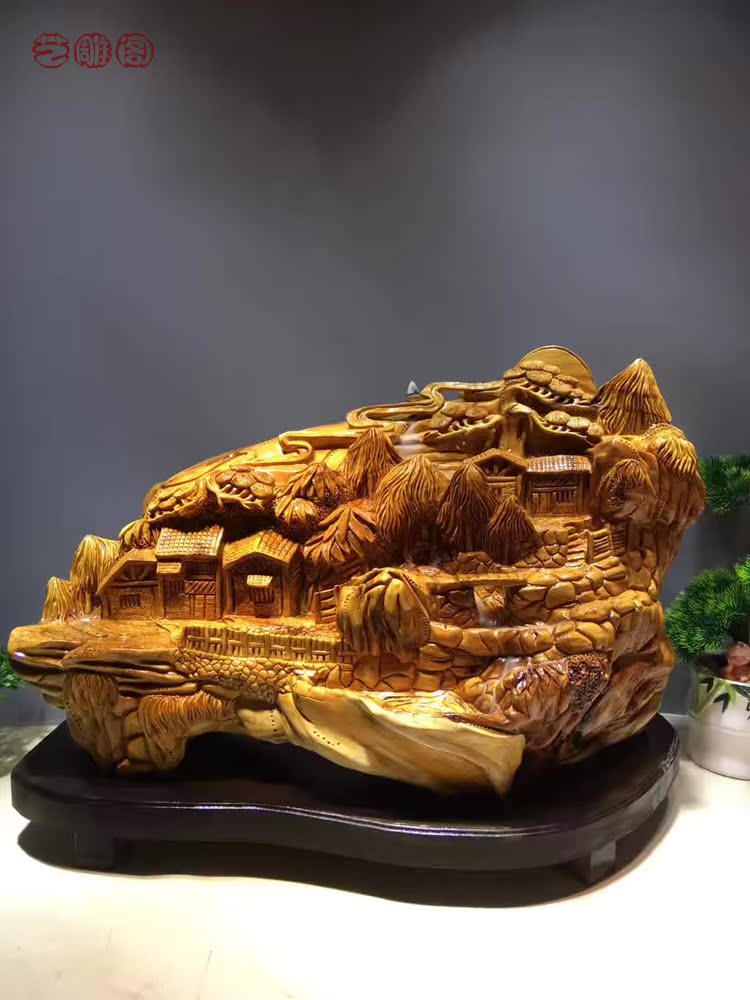 根雕崖柏摆件观音佛像天然抱石雕刻工艺品客厅摆件倒流香木雕