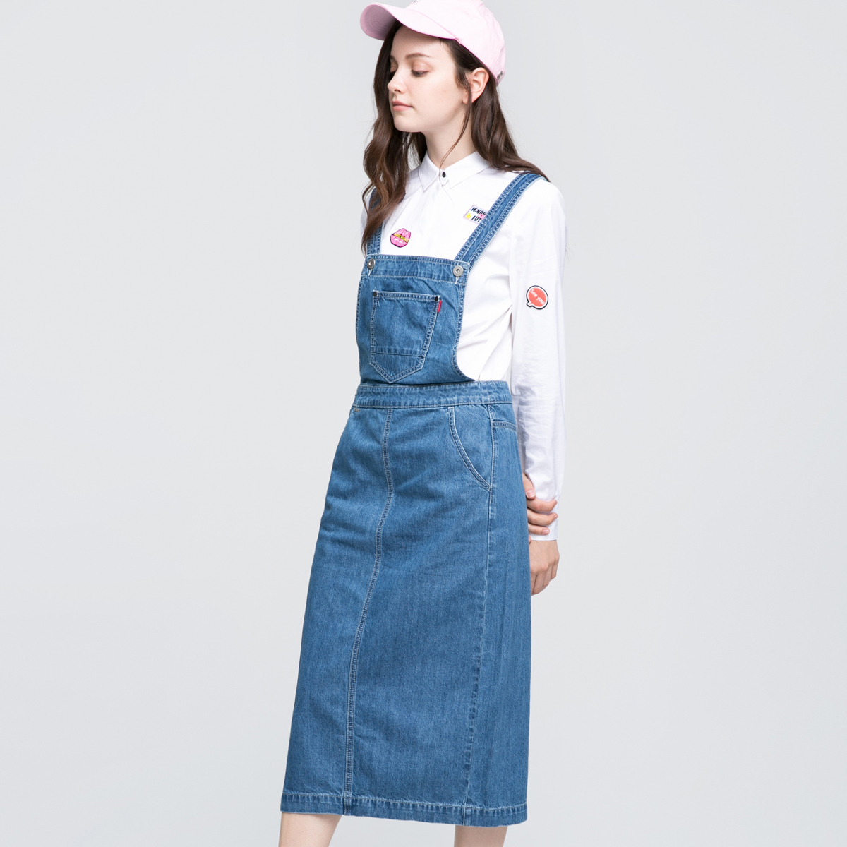 only夏装新品纯棉宽松背带牛仔连衣裙女|116342522