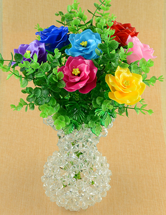 diy玫瑰花串珠材料包 玫瑰花 假花 插花摆件 花瓶 家居饰品 免邮