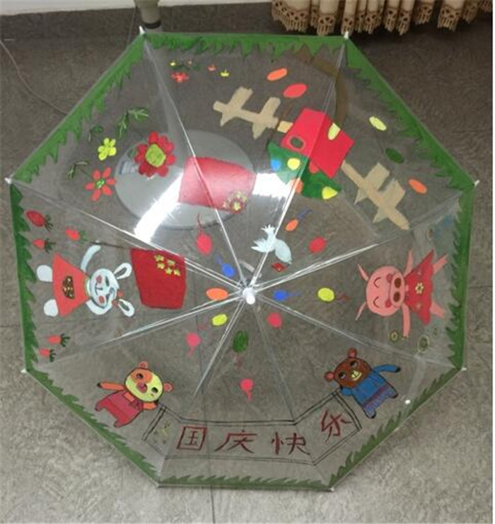 创意儿童彩绘diy伞手绘伞涂鸦画画伞环保纯色透明伞白色透明雨伞
