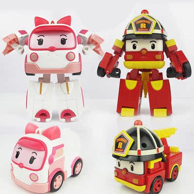韩国变形警车珀利套装 波利玩具汽车模型罗伊