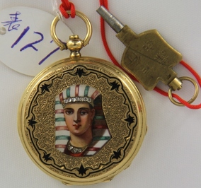 18k带钻美女头像金珐琅怀表 (古董钟表世家)