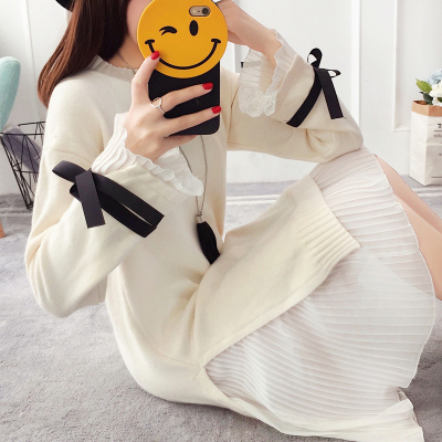 小清新套头毛衣裙女过膝中长款春秋装2017新款韩版宽松针织衫衣服