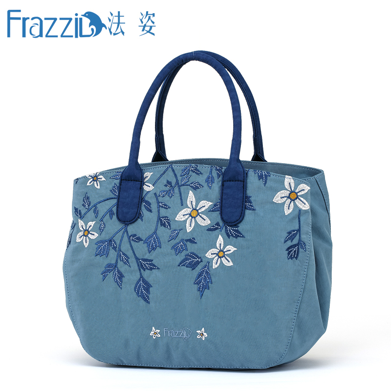 frazzil/法姿女包手提包夏季新品时尚绣花尼龙布包欧美休闲斜挎包