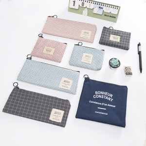 简约小清新棉麻条纹笔袋