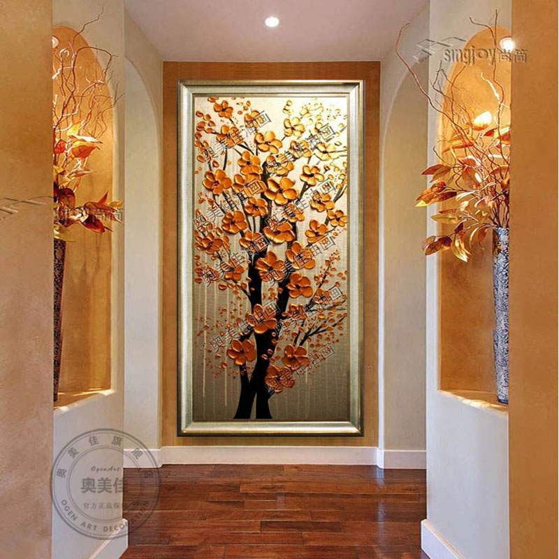 走廊装饰画玄关壁画立体挂画现代简约抽象壁画刀画发财树yh055