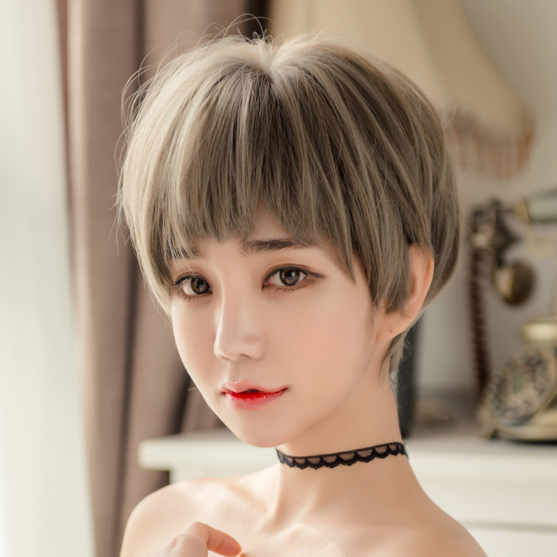 尚青丝 狗啃式二次元刘海假发女短发自然逼真蓬松奶奶灰bobo头套