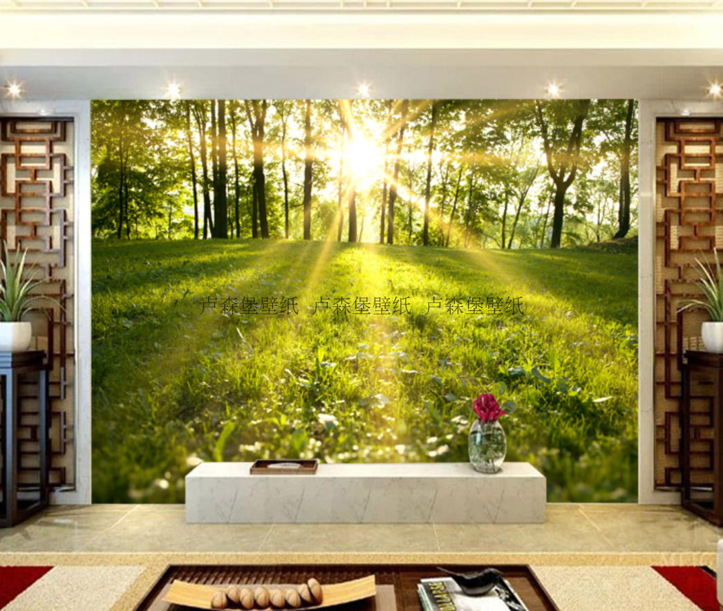 树林风景壁画田园风3d立体电视客厅卧室餐厅背景壁纸森林阳光墙纸