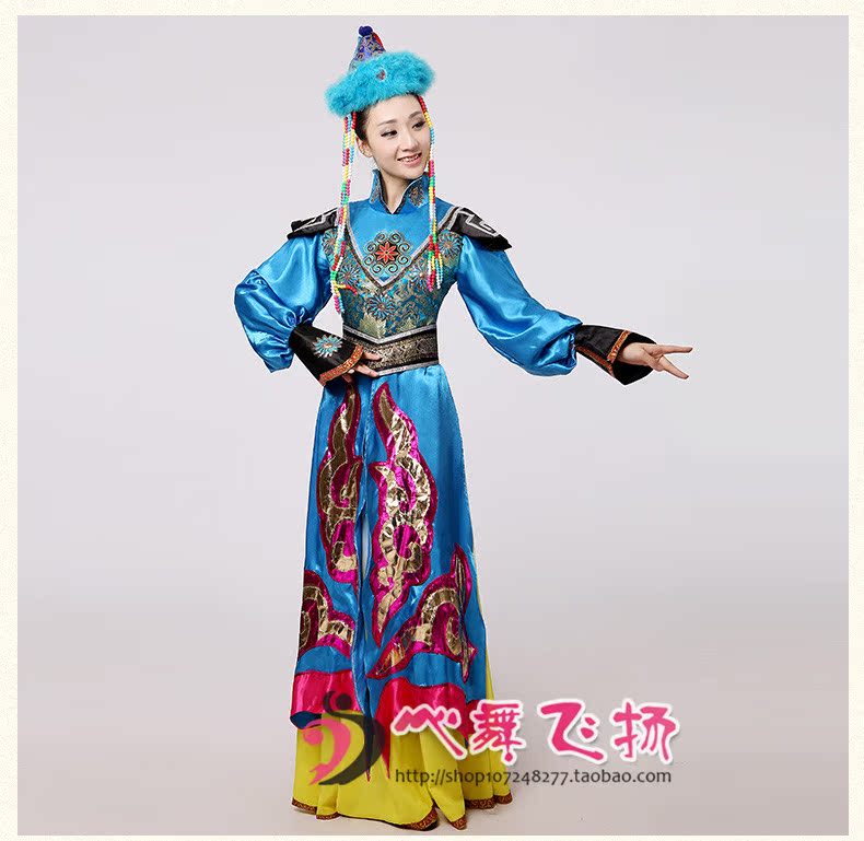 新款少数民族舞蹈演出服装蒙古族舞蹈表演服长裙鸿雁修身蒙古袍女