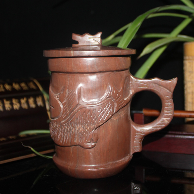 圣德免费刻字包邮厂家直销真品天然木鱼石保健龙杯茶具实用礼品杯