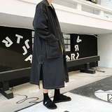 夏季日系原宿风中长款防晒风衣男宽松韩版个性加长超薄大衣外套潮