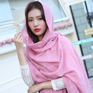 冬季文艺格子棉麻围巾披肩