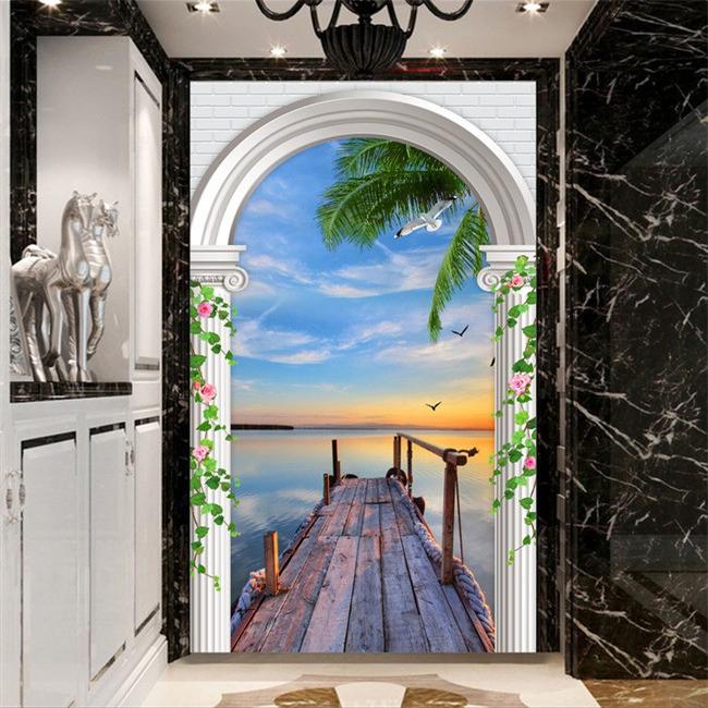 3d立体地中海拱门竖版玄关壁画客厅走廊过道背景墙纸无缝整张壁纸