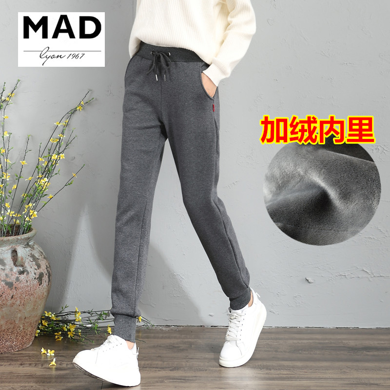 加绒运动裤女秋冬新款加厚长裤纯棉宽松韩版小脚收口百搭休闲卫裤