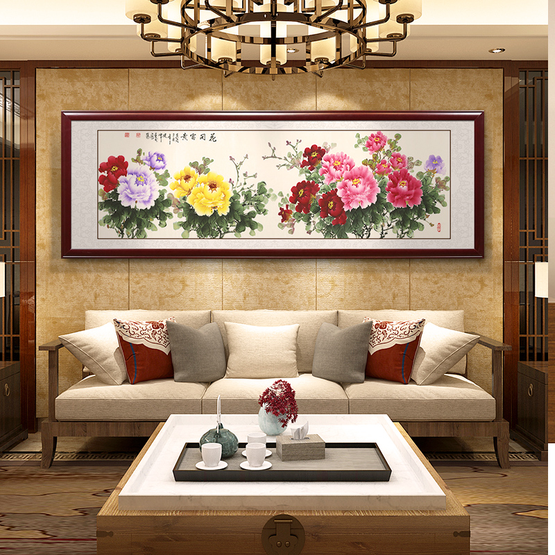 纯手绘洛阳牡丹图中式花开富贵客厅装饰画花鸟挂画国画壁画已装裱