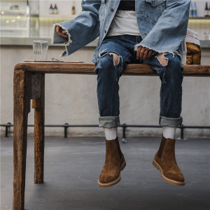 青年尖头切尔西靴