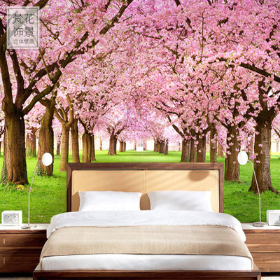 简约立体3d浪漫风景樱花树大型壁画墙纸客厅沙发卧室电视背景壁纸