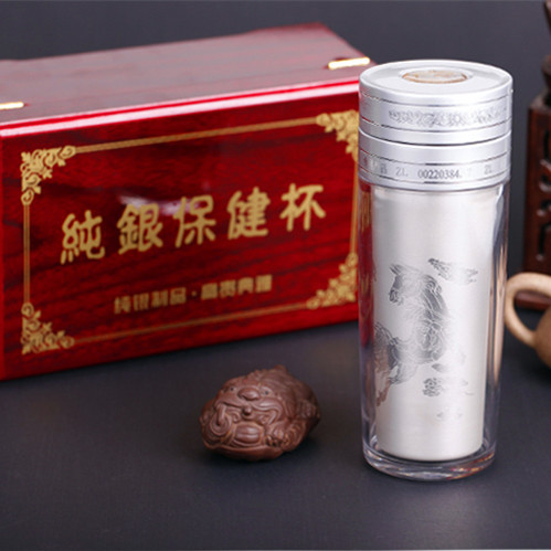 纯银保健杯保温银杯礼品杯广告杯子刻字镀银内胆水杯定做印字logo