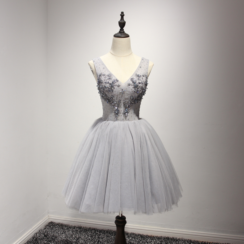 晚宴小礼服连衣裙短款伴娘服姐妹裙生日酒会派对年会晚装灰色甜美