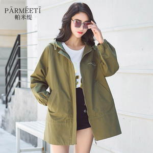 连帽风衣女中长款