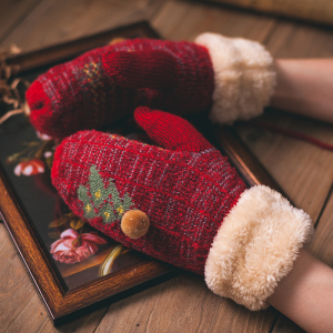 冬季挂脖保暖加绒手套