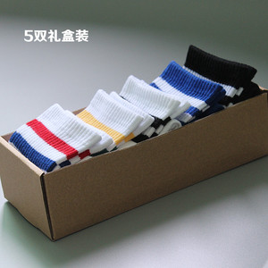 礼盒装二条杠袜子原宿棒球情侣中筒袜