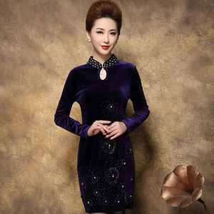 秋冬婚礼妈妈装高档婚宴礼服大码旗袍婚庆金丝