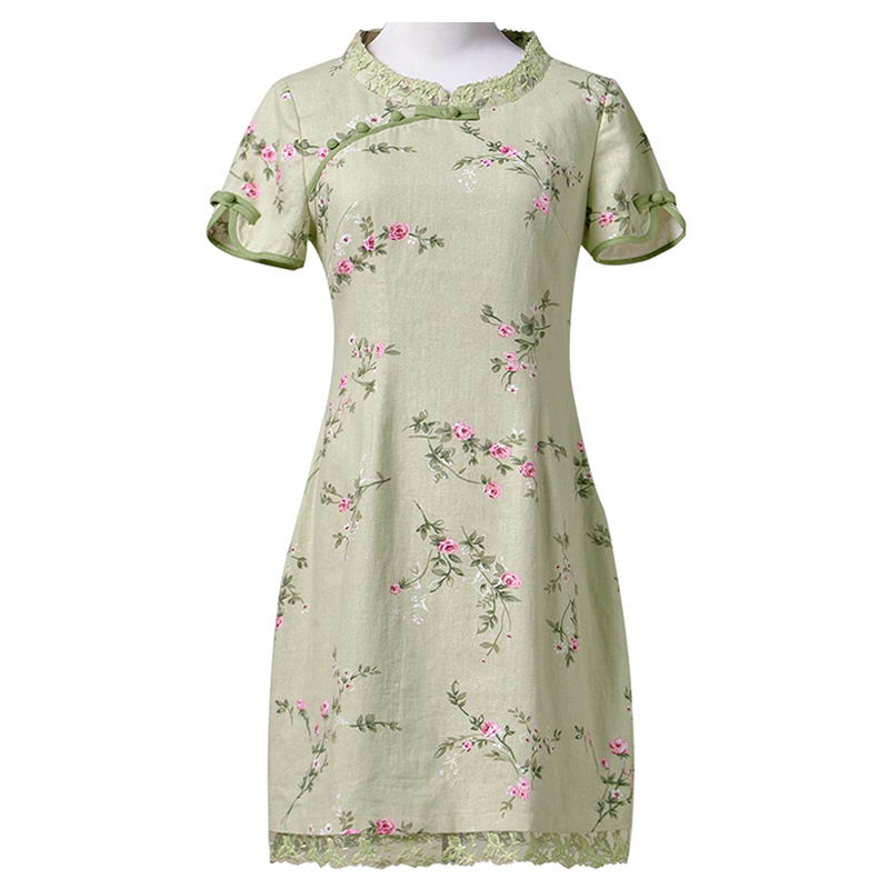 画忆改良版旗袍裙2017夏季新款日常修身棉麻