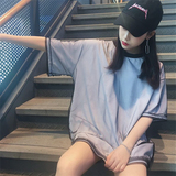 中长款夏季短袖T恤女原宿bf风宽松韩版潮双层网纱百搭打底衫学生