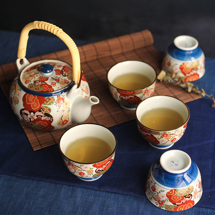 波佐见-日本进口无铅陶瓷饮具釉下彩锦平安樱花提梁茶具礼品套装