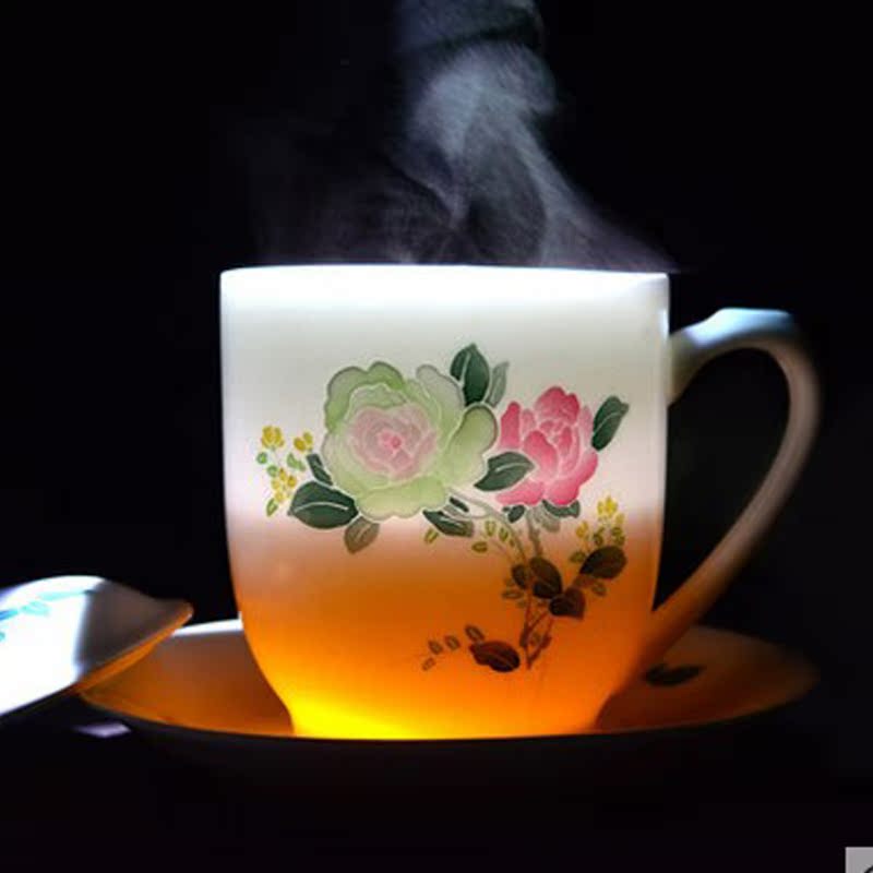 醴陵瓷器杯子东方红釉下五彩毛瓷杯碟四季茶杯办公室高档礼品