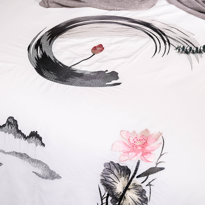 新中式床品60支全棉刺绣四件套纯棉水墨画古典禅意中国风床上用品