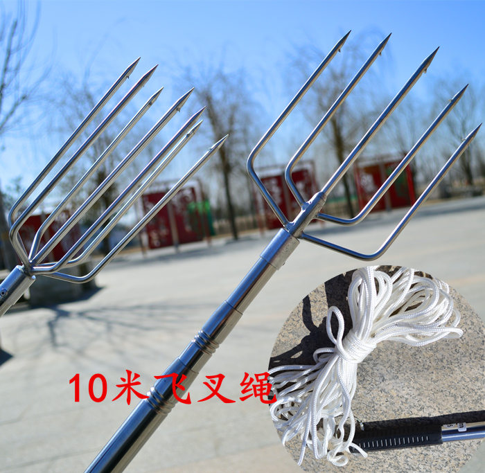 包邮不锈钢钢7齿鱼叉大倒刺 鱼叉头 叉鱼器鱼叉杆可伸缩渔具特价