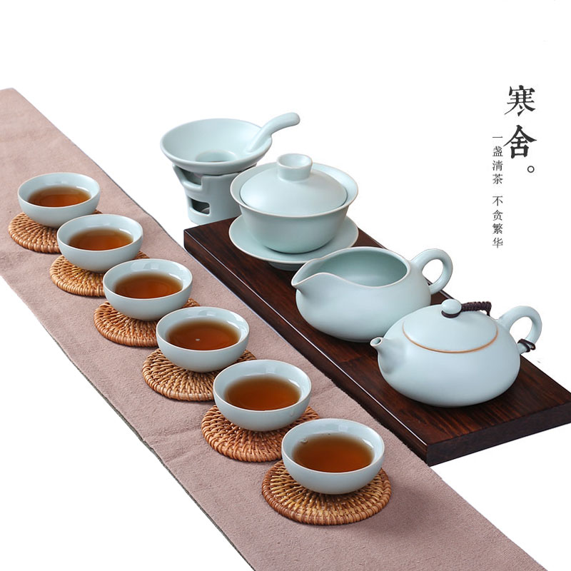 正品汝窑茶具套装特价开片汝瓷功夫茶壶茶杯盖碗办公陶瓷茶具包邮