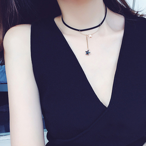 韩国颈链应季女学生短款锁骨链颈带黑色时尚甜