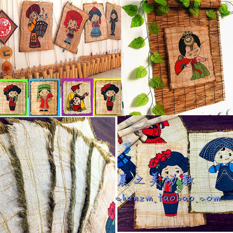 幼儿园民族风人物画 环境创设吊饰挂饰 蜡染布画手工艺品创意挂布