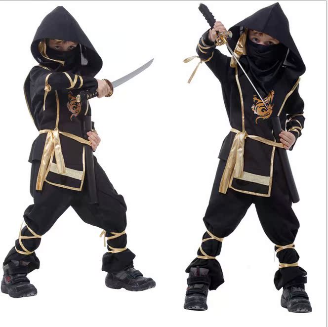 黑衣人服装儿童款小孩演出日本武士刺客夜行衣幻影忍者衣服成人男