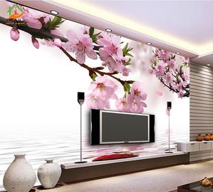 唯美温馨粉色桃花壁画电视背景墙3d立体墙布壁纸客厅卧室婚房墙纸