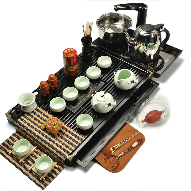 整套茶道功夫茶具紫砂冰裂套装特价包邮茶台实木制茶盘带电磁炉