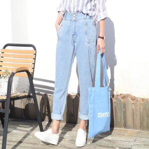韩版bf风高腰牛仔裤