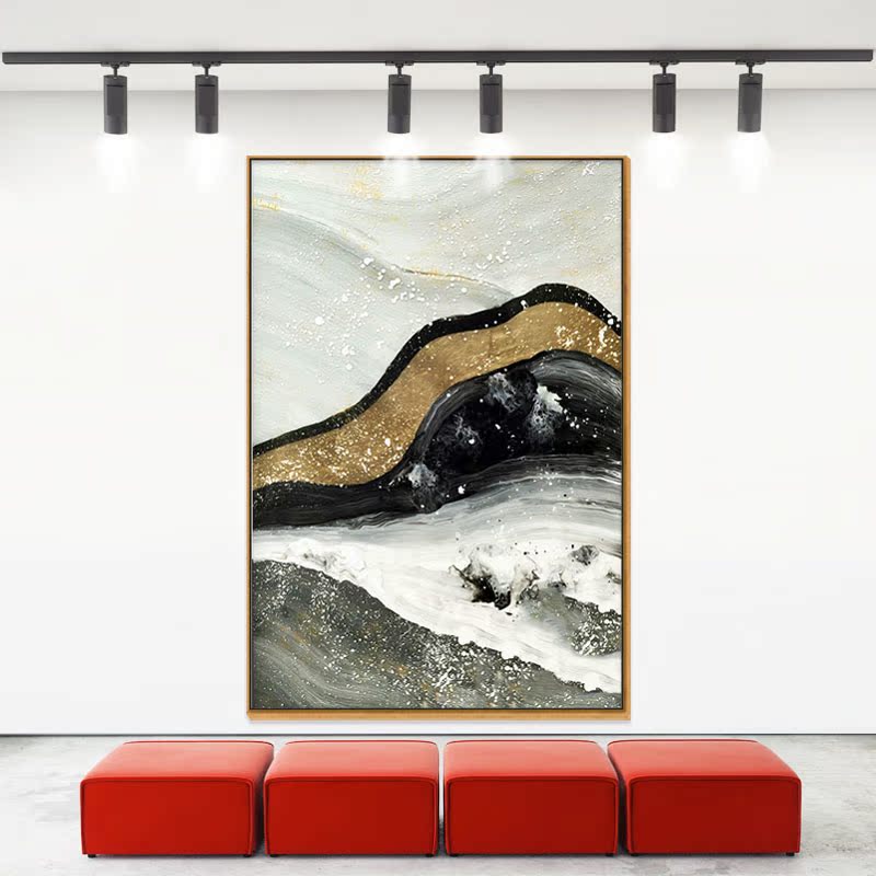 新中式装饰画抽象山川河流艺术图案适合客厅酒店餐厅会所宾馆挂画