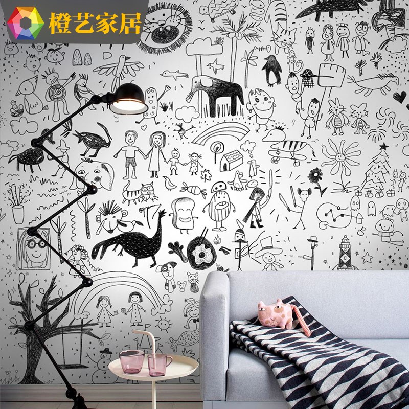 北欧个性墙纸现代客厅电视机背景墙壁画创意植物工装壁纸卧室墙布