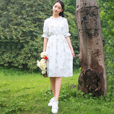 群子夏季雪纺连衣裙2017新款韩版女装小清新