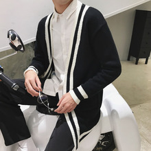 1CHEN /男士秋季日系撞色针织休闲宽松韩版薄款毛衣男针织外套男