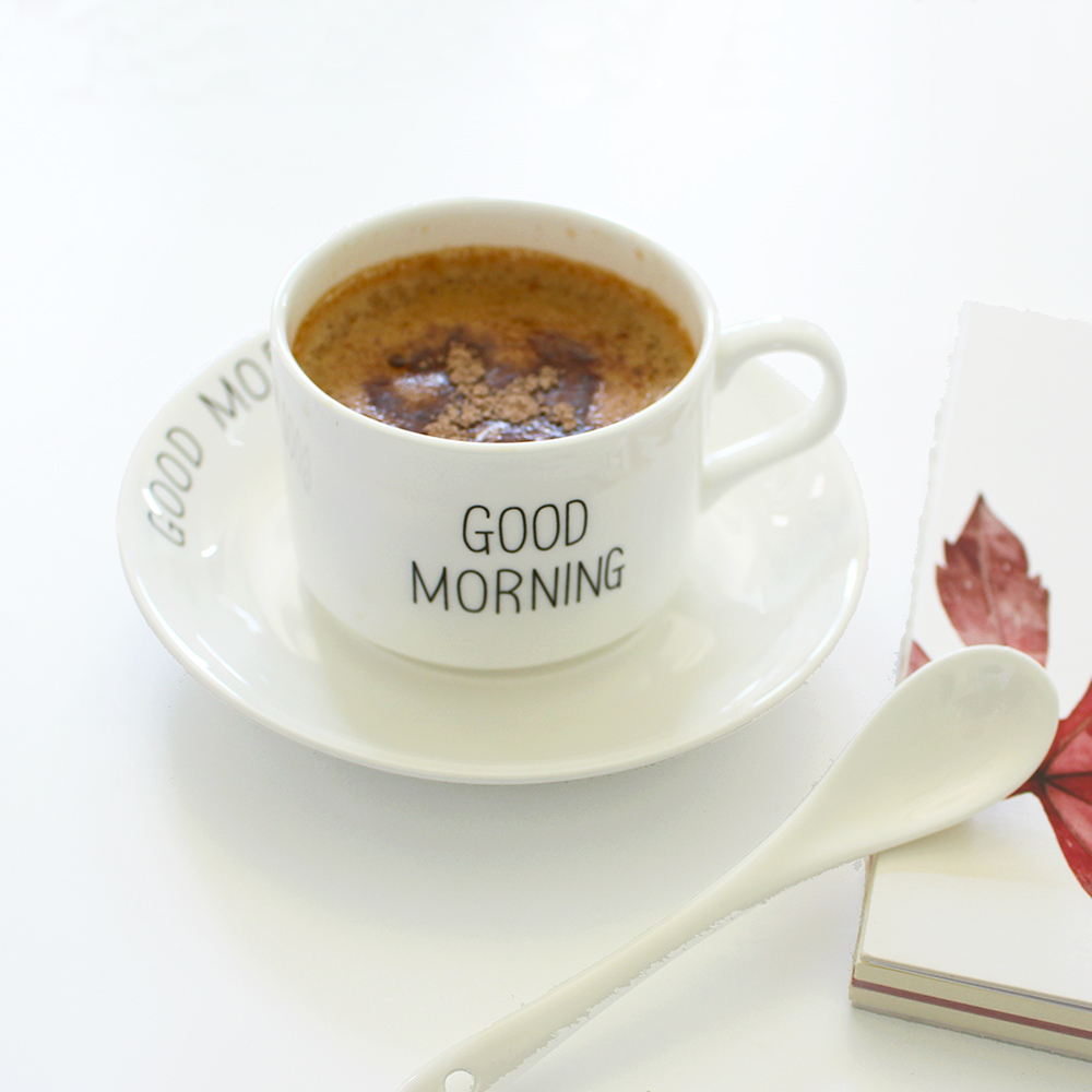 英文morning唯美图片,早上好goodmorning图片 北欧简约 英文good morning字母餐盘平盘 马克杯 咖啡
